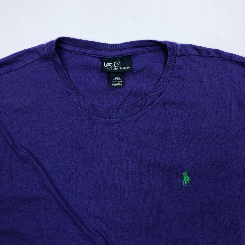 Polo Ralph Lauren T-Shirt Mens Large Purple Green Pony Vintage Cotton Tee L